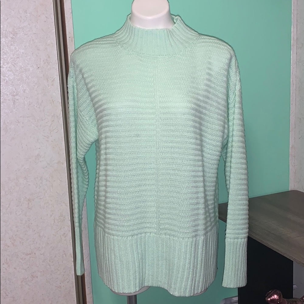 soft knit mint green turtle neck sweater